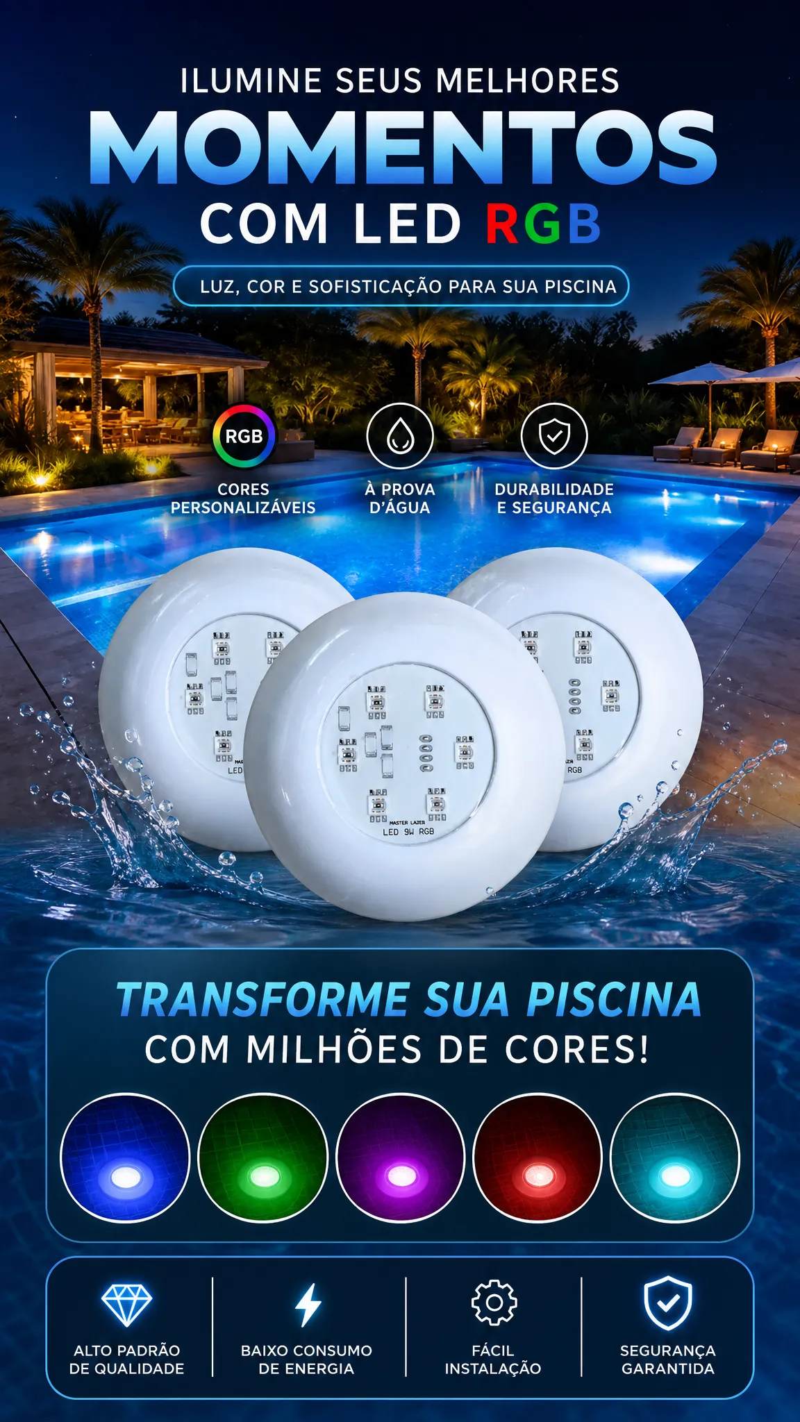 Ilumine sua piscina com LED RGB